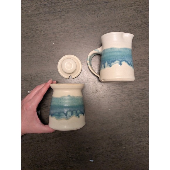 Brian Bachman Other - Brian Bachman Studio Pottery Creamer and Lidded Sugar Bowl Set Blue Teal Glaze